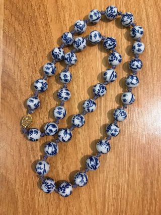 Fine Old Chinese Blue & White Porcelain Bead 28 1/2” Long Antique Necklace 4