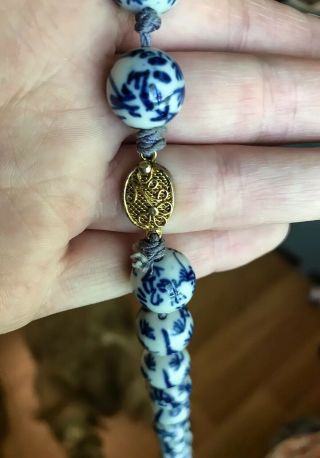 Fine Old Chinese Blue & White Porcelain Bead 28 1/2” Long Antique Necklace 5