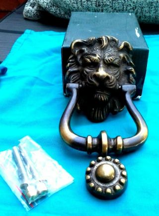 Vintage Solid Brass Lions Head Door Knocker - 6 " X 4 "