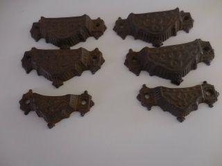 Antique Set Of 6 Eastlake Cast Iron Drawer Pulls