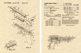 Us Patent Of Desert Eagle Gun Art Print Ready To Frame Magnum 357 45