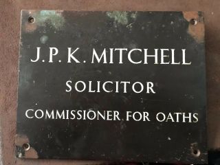Brass/bronze Sign J.  P.  K Mitchell Solicitors Commissioners For Oaths 10x8 Inches
