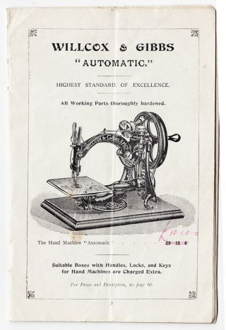 Willcox & Gibbs antique sewing machine Price List 2