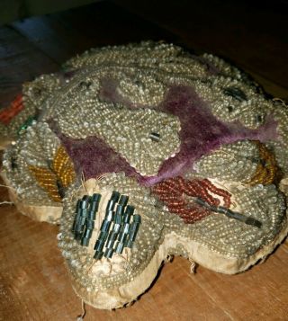Vintage Antique Native American ? Fancy Beaded Velvet Sawdust Pin Cushion 2