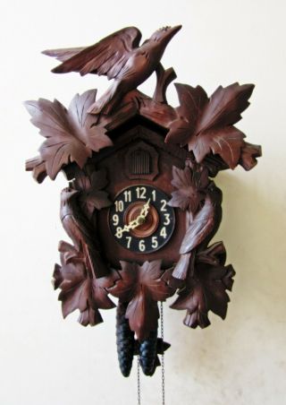 Antique Black Forest Hand - Carved Wood Cuckoo Clock Wall Clock,  Birds,  Well