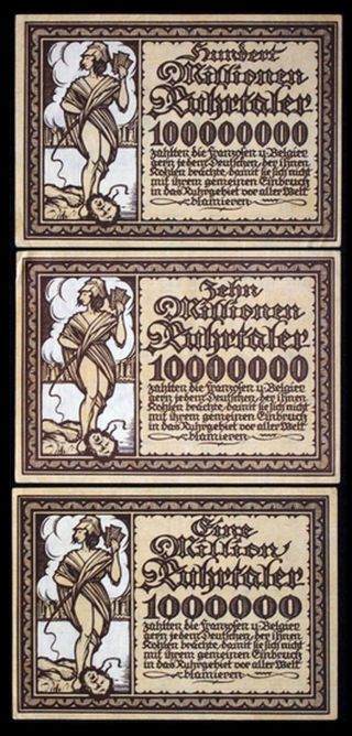 Xxx - Rare Post - Ww1 Anti - French Propaganda Currency Gem Cu 1 - 10 - 100 Millon Marks