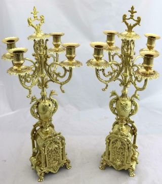 French Mantle Clock 4 Branch Embossed Pierced Gilt Bonze Candelabras 2