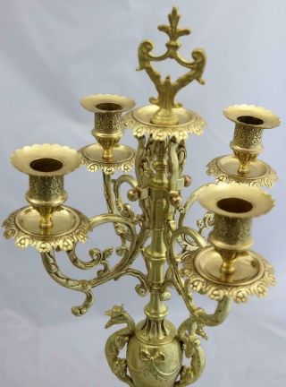 French Mantle Clock 4 Branch Embossed Pierced Gilt Bonze Candelabras 4