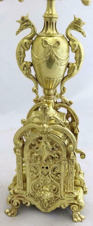 French Mantle Clock 4 Branch Embossed Pierced Gilt Bonze Candelabras 7