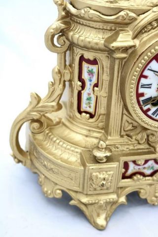 Antique Mantle Clock French 1880 ' s Stunning Gilt & Red Sevres Figural Striking 10