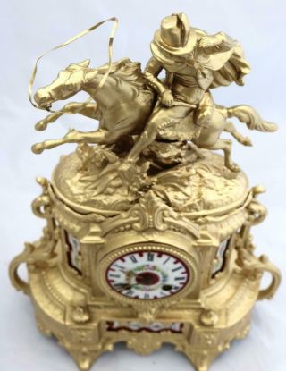 Antique Mantle Clock French 1880 ' s Stunning Gilt & Red Sevres Figural Striking 11