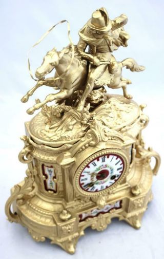 Antique Mantle Clock French 1880 ' s Stunning Gilt & Red Sevres Figural Striking 4