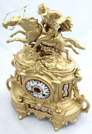 Antique Mantle Clock French 1880 ' s Stunning Gilt & Red Sevres Figural Striking 5