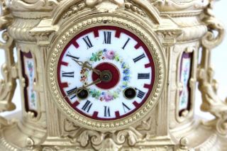 Antique Mantle Clock French 1880 ' s Stunning Gilt & Red Sevres Figural Striking 7