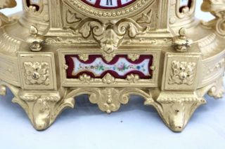 Antique Mantle Clock French 1880 ' s Stunning Gilt & Red Sevres Figural Striking 8