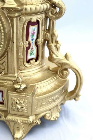 Antique Mantle Clock French 1880 ' s Stunning Gilt & Red Sevres Figural Striking 9