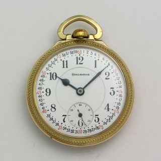 Vintage 50.  5mm Gold Plated 16s Burlington Watch Co.  107 Pocket Watch Ca.  1920