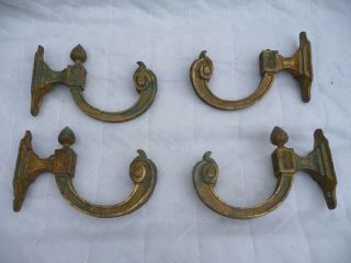 Antique Heavy French Gilt Brass Wall Brackets Curtain Tie Back Hook X4 Repurpose