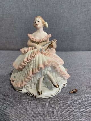 Antique German Dresden Lace Art Deco Lady Porcelain Figurine