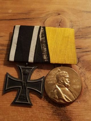 German Ww1 Medal Bar:iron Cross And Hindenburg Medal