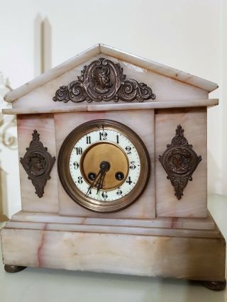 19th Century French White Onyx Mantel Clock.