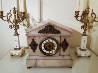 19th Century French White Onyx Mantel Clock. 3