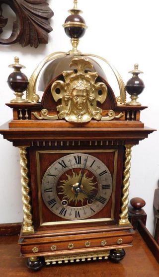 Large French Mahogany & Brass Striking Bracket Clock