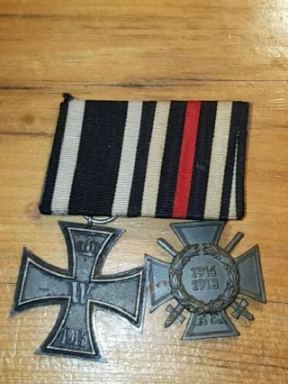 German Ww1 Medal Bar:iron Cross And War Merit Cross