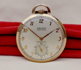 1900s Gruen Veri - Thin 17 Jewels Pocket Watch 10k Gold Filled Case Runs