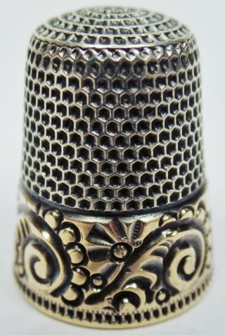 Antique Ketcham & Mcdougall Sterling Silver Gold Band Thimble Size 9