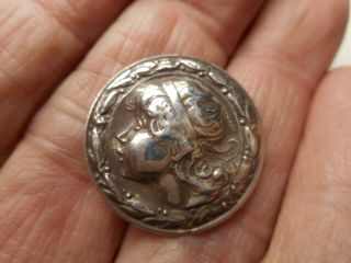 Woman Art Nouveau Style Sterling Silver Vintage Button 7/8 " Rs Bm Hallmark Td