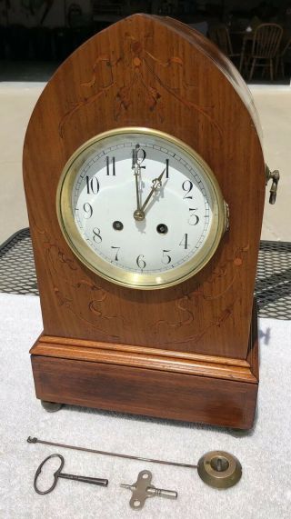 1900’s Antique French Mantel Shelf Desk Clock With Inlay Beautifully H&h