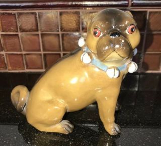 Antique Victorian Porcelain Pug Dog Marked On Bottom “very Very Old ”