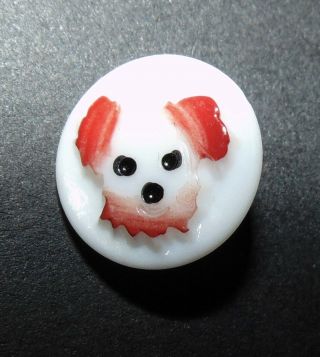 Vintage Small Kiddie White Glass Dog Head Button 153