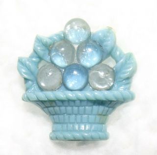 Vintage Blue Celluloid/plastic Basket Of Grapes/berries Buttons 829