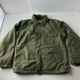 Vtg Usn Cold Weather Permeable Deck Jacket Mens L Od Green Wool Lined Army Navy