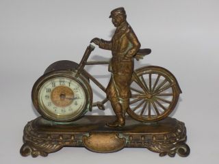 Antique 1890s Victorian Brass Bicycle Figural Clock - - British United Clock Co.