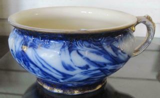 Antique Flow Blue Chamber Pot With Gold Accents Rd.  No.  309068