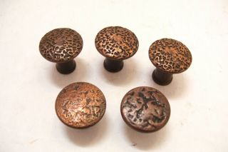 5 Small Hammered Copper Flash Drawer Cabinet Pull Knobs Vintage Arts And Crafts