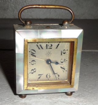 Antique Junghans Germany Clock Art Deco 1920 Mother Of Pearl Travel Alarm