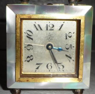 ANTIQUE JUNGHANS GERMANY CLOCK ART DECO 1920 MOTHER OF PEARL TRAVEL ALARM 2