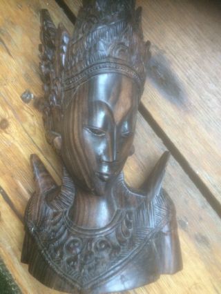 Vintage Hand Carved Thai Lady H 8 1/2 W 4 1/4 Inches Figurine 2
