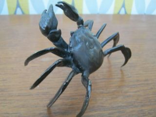 Large Lost Wax Hot Cast Bronze Okimono Of A Japanese Fighting Crab Meiji Style 4