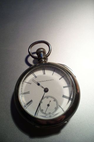 Large Antique Elgin 18s 7j Dueber Silverine Open Face Case Pocket Watch 1887