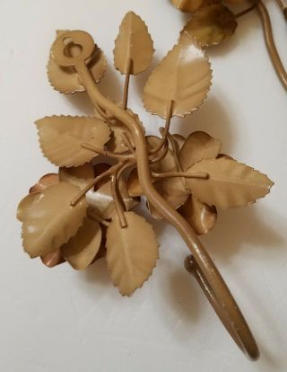 Unique Set of 4 Vintage Antique Tole Metal Curtain Tie Backs w/ Roses 8 