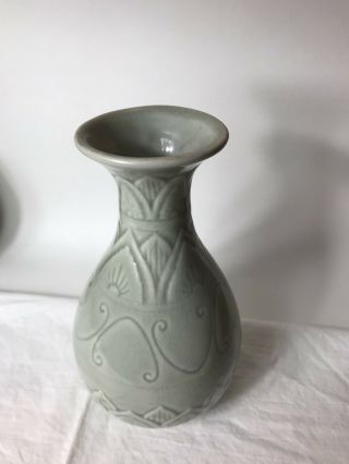 Antique Korean Green Celadon Glaze Pottery Vase.  Jade.