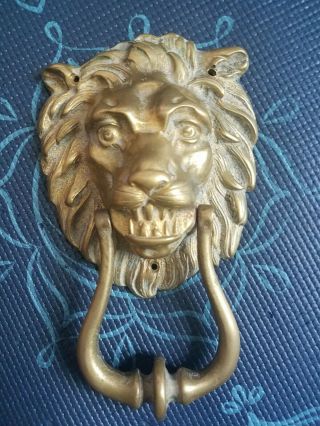 Large Vintage Solid Antique Brass Lion Head Door Knocker,  Ring,  Bolts