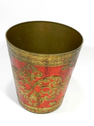 Vintage Florentine Red Waste Basket Trash Can Italy Italian 5