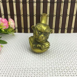Chinese Old Brass Carving Monkey Head Sculpture Smoke Tobacco Pipe C01