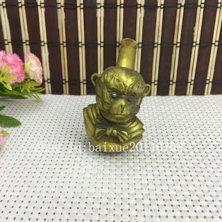 Chinese old brass carving Monkey Head Sculpture Smoke Tobacco Pipe c01 2